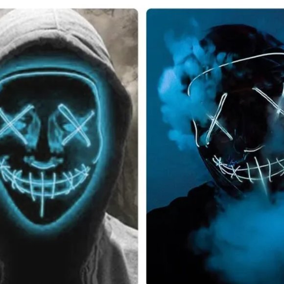 Halloween Neon LED Light-Up Masquerade Party Mask- Glows In The Dark - Picture 5 of 6